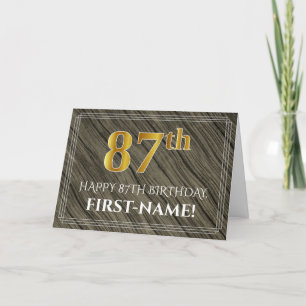 Elegant 87th Birthday: Faux Wood, Faux Gold Look Card