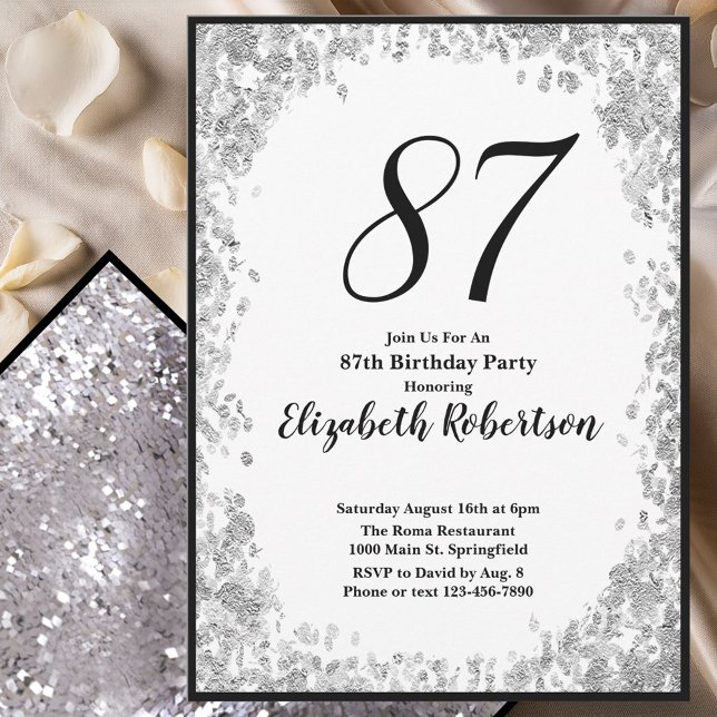 Elegant 87th Birthday Invitation For Her in Silver (Creator Uploaded)
