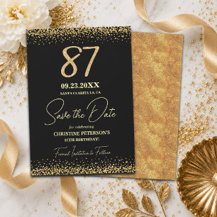 Elegant 87th Black Gold Glitter Birthday Save The Date