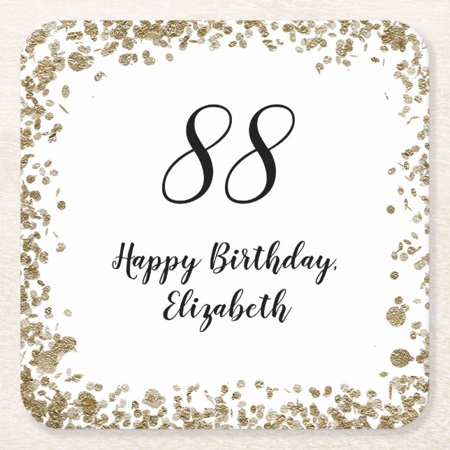 Elegant 88th Birthday Coasters With Gold Sequins (Front)