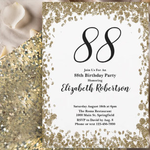 Elegant 88th Birthday Invitation For Her in Gold
