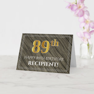 Elegant 89th Birthday: Faux Wood, Faux Gold Look Card