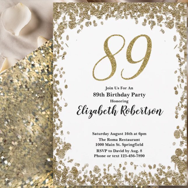 Elegant 89th Birthday Invitation For Her in Gold (Creator Uploaded)