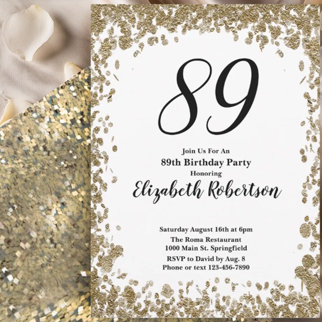 Elegant 89th Birthday Invitation For Her in Gold (Creator Uploaded)