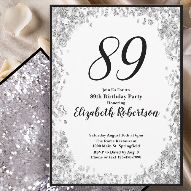 Elegant 89th Birthday Invitation For Her in Silver (Creator Uploaded)