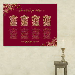Elegant 8 Table Gold & Burgundy Seating Chart
