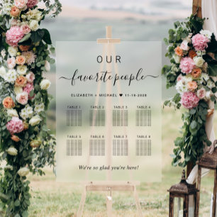 Elegant 8 Table Wedding Seating Frosted Acrylic Sign