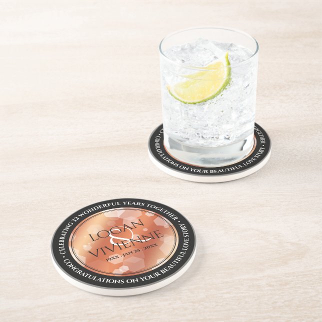 Elegant 8th 32nd Bronze Wedding Anniversary Coaster (Side)