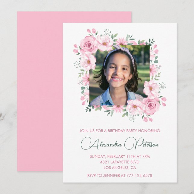 Elegant 8th birthday invitations Photo Boho  (Front/Back)