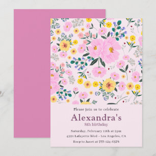 Elegant 8th birthday invitations Pink Floral Chic