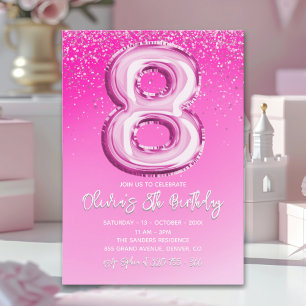 Elegant 8th Birthday Pink Number Balloon Invitation