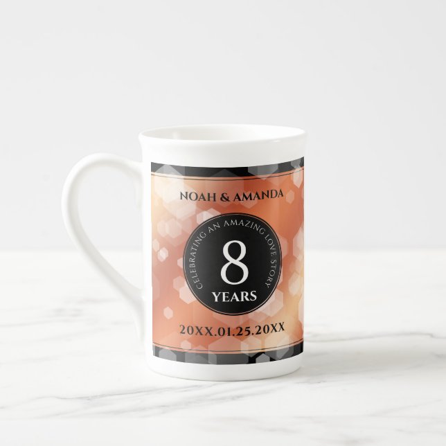 Elegant 8th Bronze Wedding Anniversary Celebration Bone China Mug (Left)