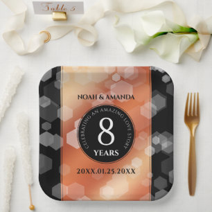 Elegant 8th Bronze Wedding Anniversary Celebration Paper Plate