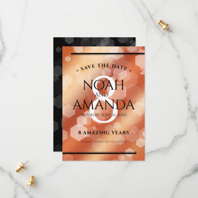Elegant 8th Bronze Wedding Anniversary Celebration Save The Date (Front/Back In Situ)