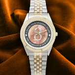 Elegant 8th Bronze Wedding Anniversary Celebration Watch<br><div class="desc">Celebrate the 8th bronze wedding anniversary with this commemorative watch! Elegant lettering with hexagonal confetti on a faux bronze foil background add a memorable touch for this special occasion and milestone. Customise with the couple's names,  dates of marriage,  and congratulatory messaging.

Design © W.H. Sim. See more at zazzle.com/expressionsoccasions</div>