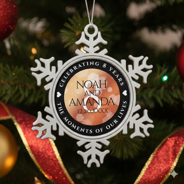 Elegant 8th Bronze Wedding Anniversary Snowflake Pewter Christmas Ornament (8th Bronze Wedding Anniversary Snowflake Pewter Ornament Cover Photo)