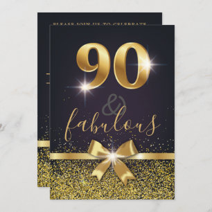 Elegant 90 & Fabulous Gold Glitter 90th Birthday Invitation