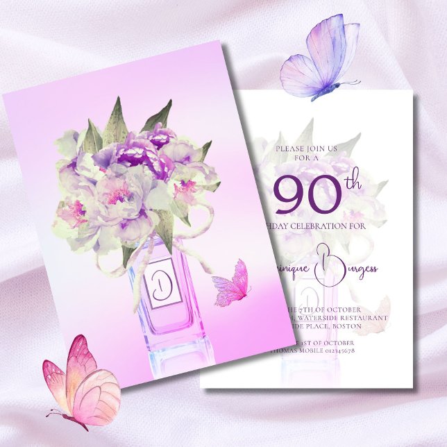 Elegant 90th Birthday Floral Bouquet Watercolor Invitation (Creator Uploaded)