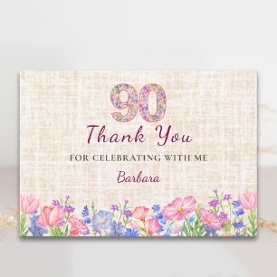 Elegant 90th Birthday for Her - Pink Flowers Thank You Card