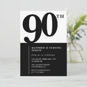Elegant 90th birthday invitation Black Chic Modern
