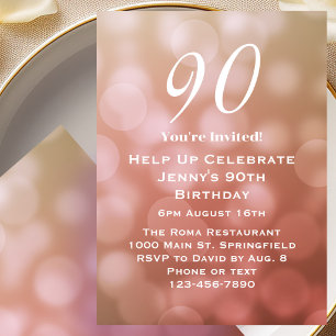 Elegant 90th Birthday Invitation For Her in Pink