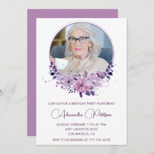 Elegant 90th birthday invitation Photo Floral Boho