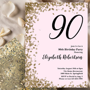 Elegant 90th Birthday Invitation Pink Gold Sequins