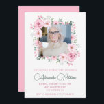Elegant 90th birthday invitations Photo Boho<br><div class="desc">Elegant 90th birthday invitations Photo Boho watercolor pink</div>