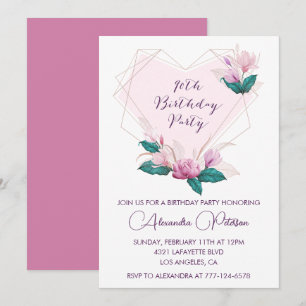 Elegant 90th birthday invitations Pink Floral