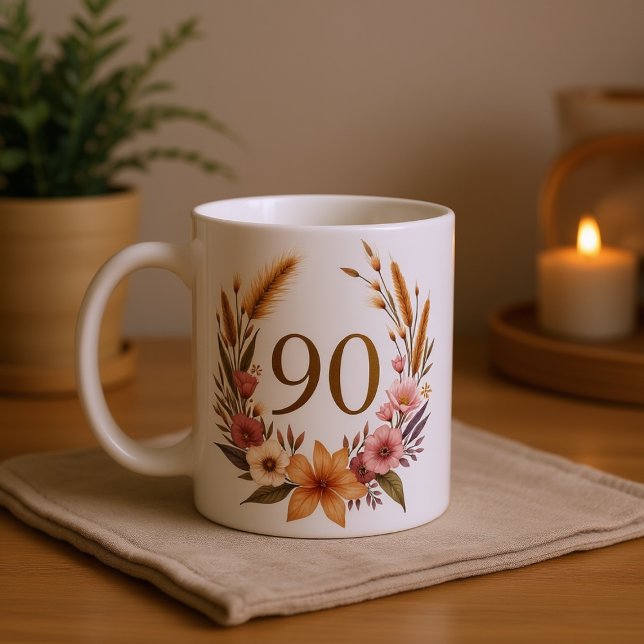 Elegant 90th Birthday Mug for Grandma – Boho Chic (Creator Uploaded)