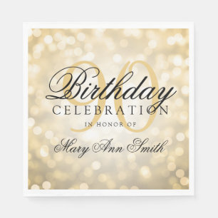 Elegant 90th Birthday Party Gold Glitter Lights Napkin
