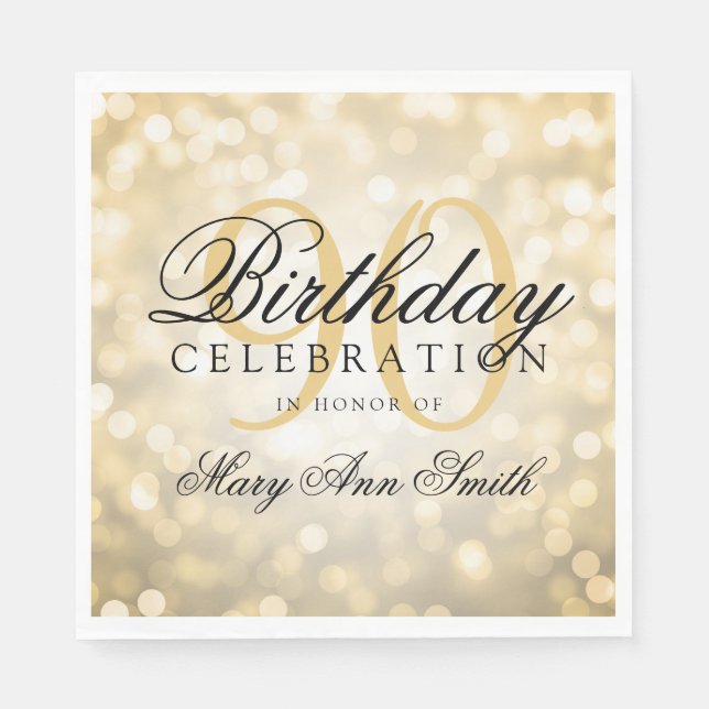 Elegant 90th Birthday Party Gold Glitter Lights Napkin (Front)