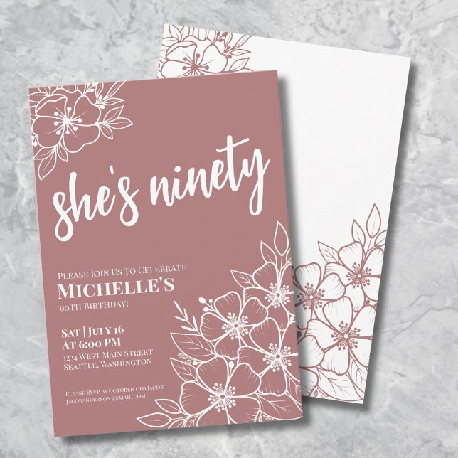 Elegant 90th Birthday Party Invitation (Elegant Ninety 90th Birthday Party Invitation)