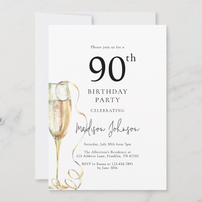 Elegant 90th Birthday Party Invitation (Front)
