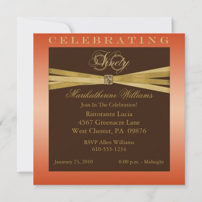 Elegant 90th Birthday Party Invitations (Front)