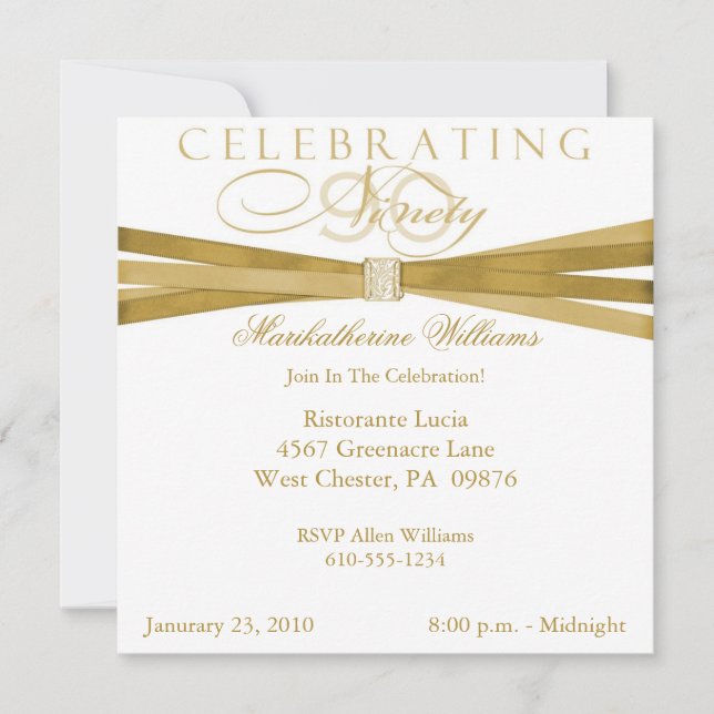 Elegant 90th Birthday Party Invitations (Front)
