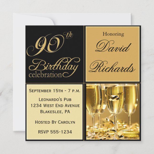 Elegant 90th Birthday Party Invitations (Front)