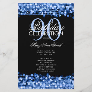 Elegant 90th Birthday Party Program Navy w/ Menu