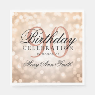 Elegant 90th Birthday Rose Gold Glitter Lights Napkin