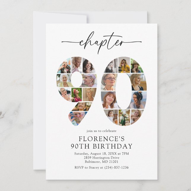 Elegant 90th Chapter Birthday Invitation (Front)