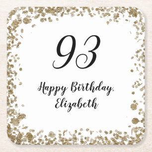 Elegant 93rd Birthday Napkins With Gold Sequins Square Paper Coaster
