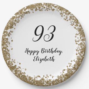 Elegant 93rd Birthday Plates With Gold Sequins