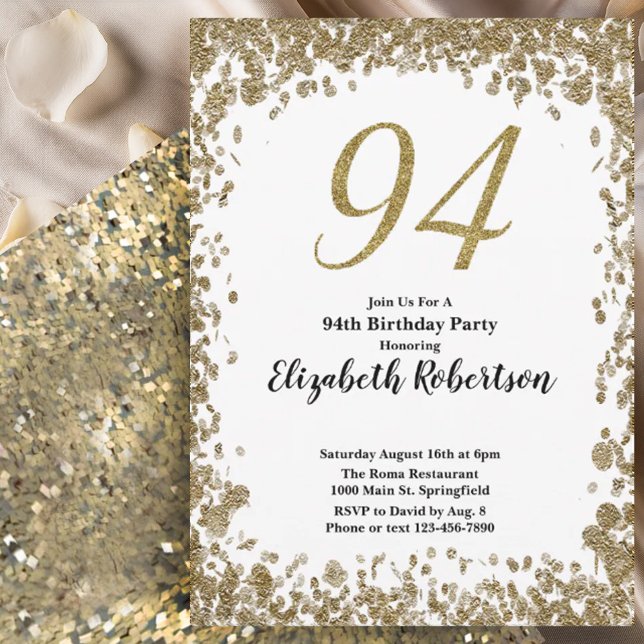 Elegant 94th Birthday Invitation For Her in Gold (Creator Uploaded)