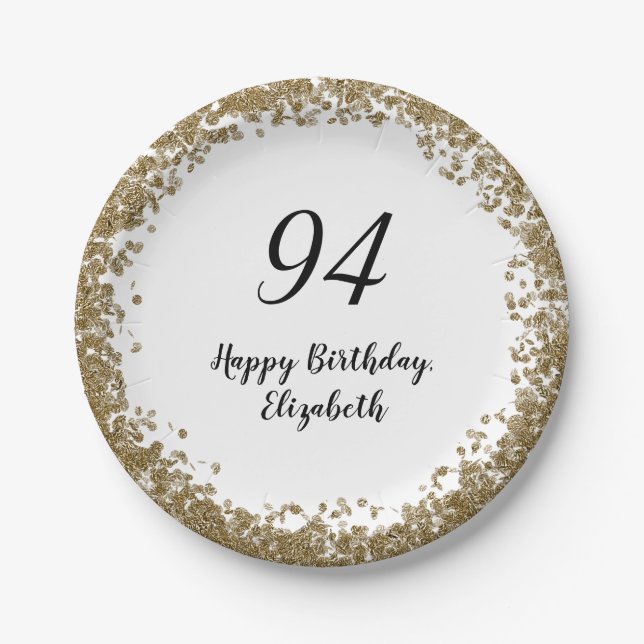 Elegant 94th Birthday Plates With Gold Sequins (Front)