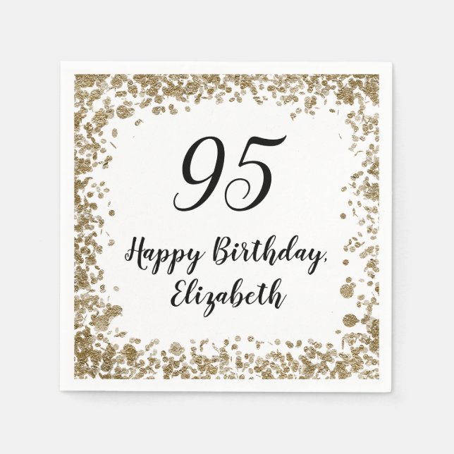 Elegant 95th Birthday Napkins With Gold Sequins (Front)