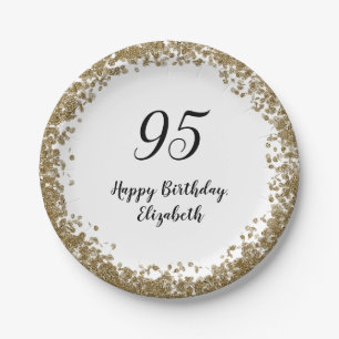 Elegant 95th Birthday Plates With Gold Sequins