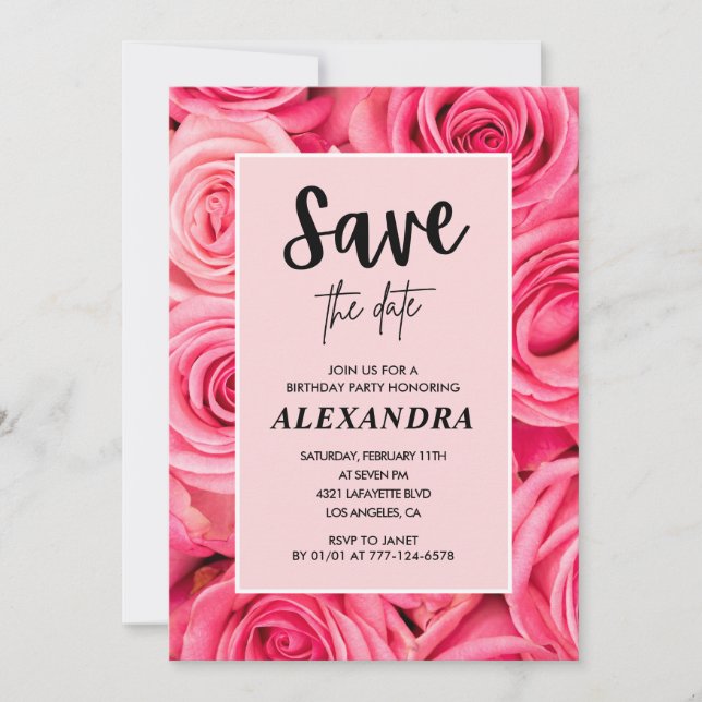Elegant 96th birthday Floral Rose Save the date  Invitation (Front)