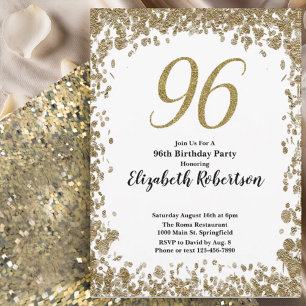 Elegant 96th Birthday Invitation For Her in Gold