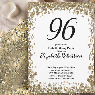 Elegant 96th Birthday Invitation For Her in Gold