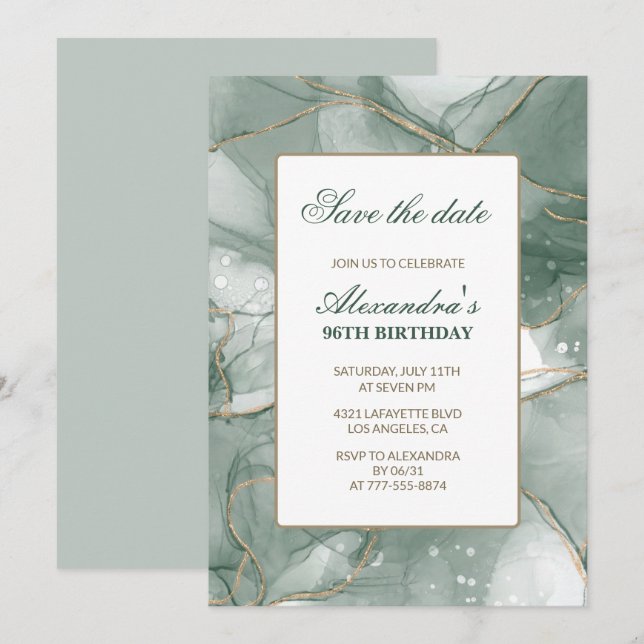 Elegant 96th birthday invitations Save the date  (Front/Back)